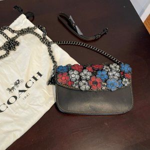 Coach Chain Bag - Black Leather with Flowers